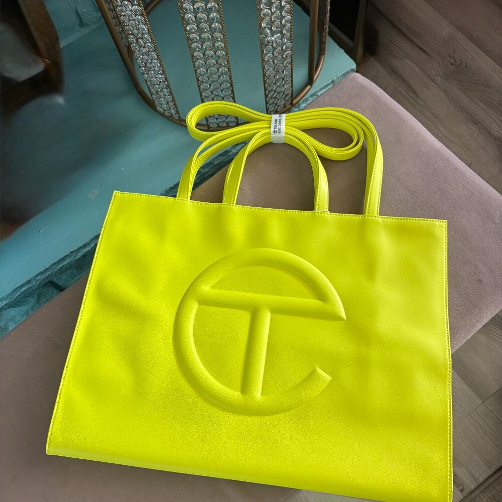 telfar large neon yellow shopping tote